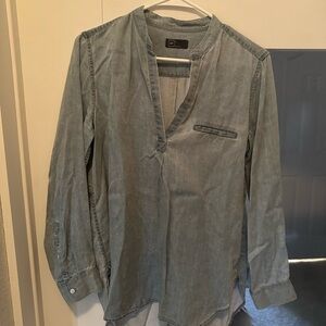 GAP Washed Light Blue V-Neck Denim Tunic Blouse